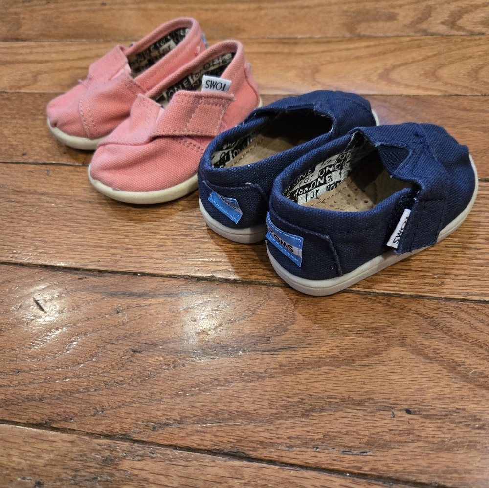 TOMS Kids' Navy and Pink Slip-On Shoes